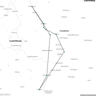 tourhub | Riviera Travel | Rhine, Strasbourg and Heidelberg River Cruise - MS Emily Brontë | Tour Map