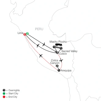 tourhub | Globus | Peru Splendors with Arequipa & Colca Canyon | Tour Map