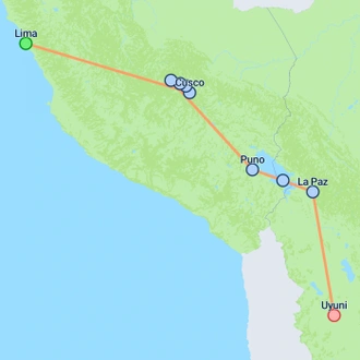 tourhub | On The Go Tours | Peru & Bolivia Discovery (Superior) - 13 days | Tour Map