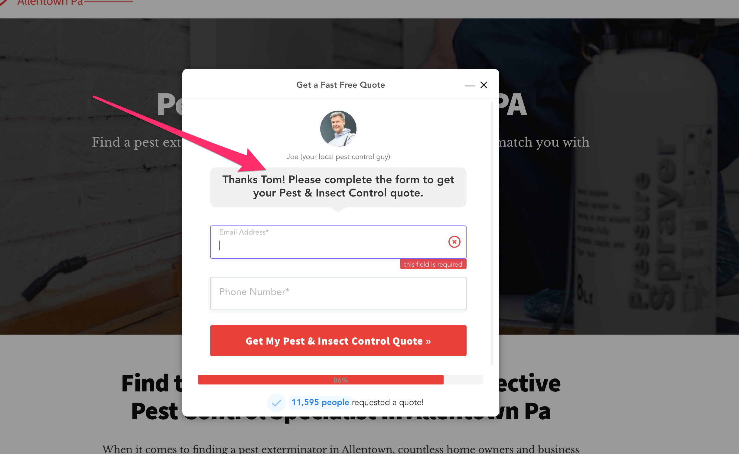 lead form with personalization