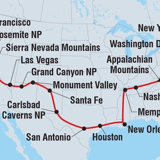 tourhub | Intrepid Travel | Epic New York to San Fran Road Trip | Tour Map