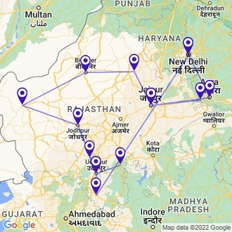 tourhub | UncleSam Holidays | Rajasthan with Taj Mahal Tour | Tour Map