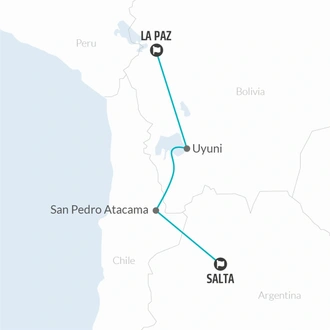 tourhub | Bamba Travel | Salta to La Paz Salt Flats Adventure 10D/9N | Tour Map