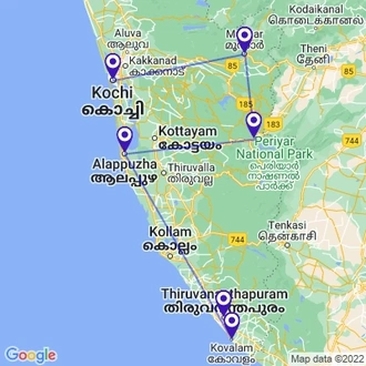 tourhub | Panda Experiences | Backwaters & Wildlife Tour - Kerala | Tour Map