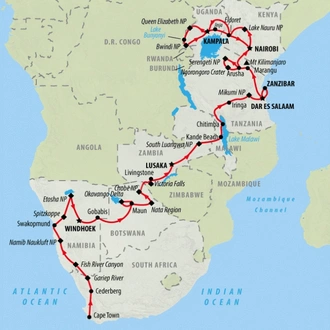 tourhub | On The Go Tours | Great African Expedition Northbound - 56 days | Tour Map