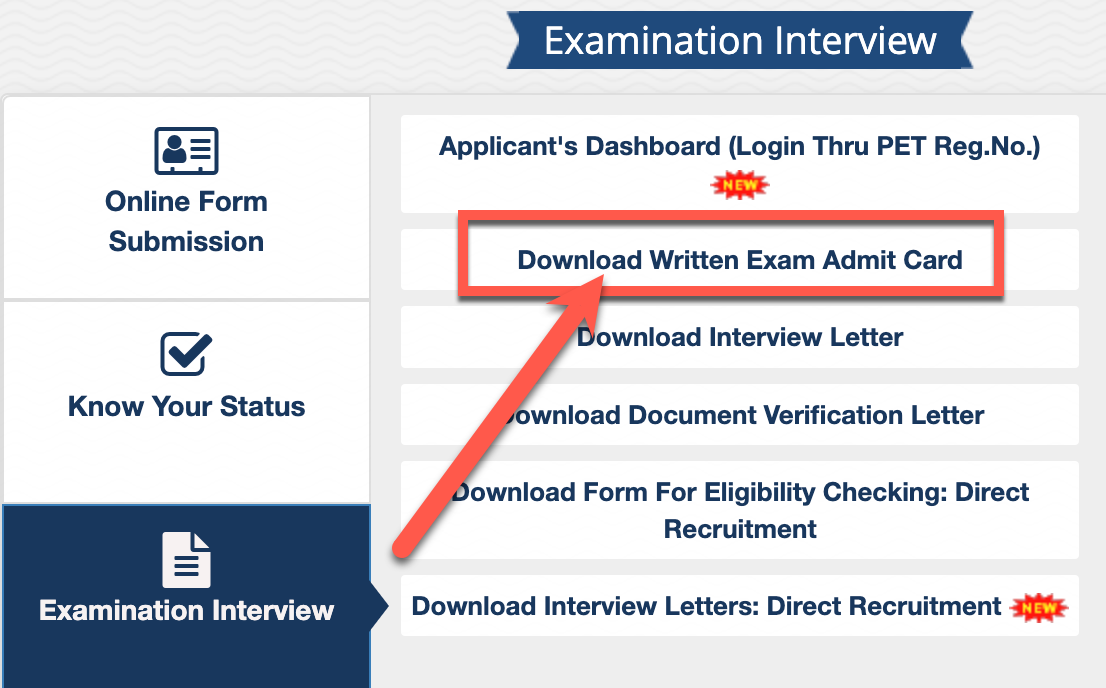Now Click on "Download Written Exam Admit Card".