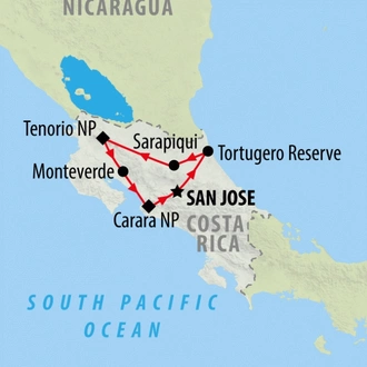 tourhub | On The Go Tours | Costa Rica Explorer - 12 days | Tour Map