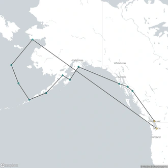 tourhub | HX Hurtigruten Expeditions | Alaska and British Columbia – Inside Passage, Bears and Aleutian Islands (Northbound) | Tour Map