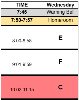 Early Release Schedule