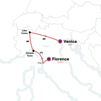 tourhub | G Adventures | Best of Northern Italy: Florence to Venice | Tour Map