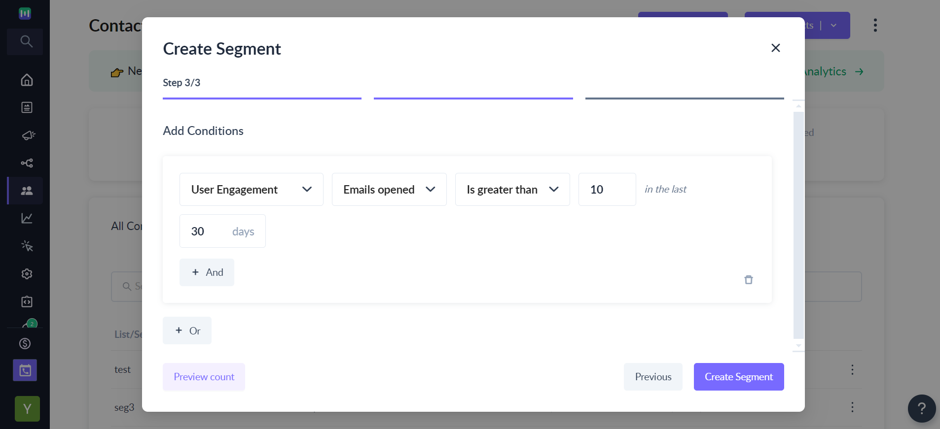 How to segment contacts based on 'User Engagement'?
