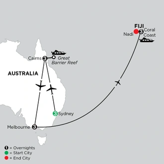 tourhub | Globus | Independent Australian Explorer with Fiji | Tour Map