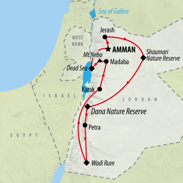 tourhub | On The Go Tours | Jordan Wildlife &  Nature - 12 days | Tour Map