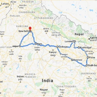 tourhub | UncleSam Holidays | India Buddhist Tour | Tour Map