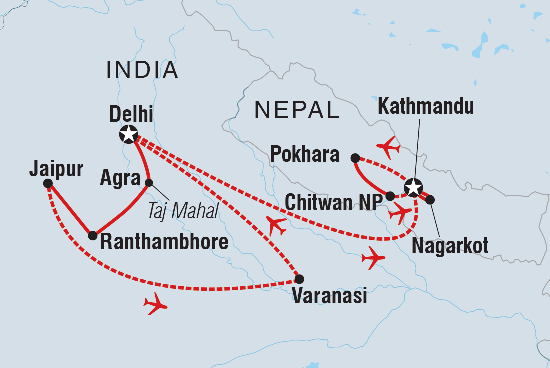 tourhub | Intrepid Travel | Premium India & Nepal | Tour Map