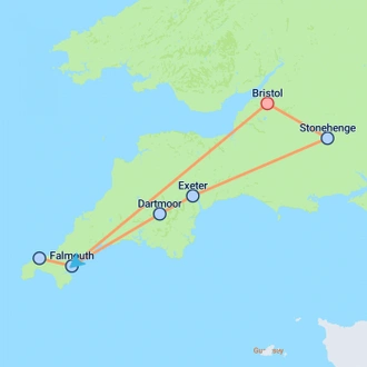 tourhub | On The Go Tours | Southwest England From Bristol - 4 days | Tour Map