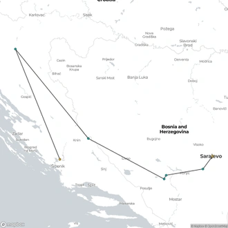 tourhub | The Natural Adventure | Hiking the Via Dinarica in Croatia and Bosnia-Herzegovina | Tour Map