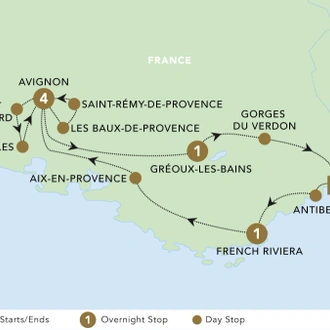 tourhub | Back-Roads Touring | Provence and the French Riviera 2025 | Tour Map