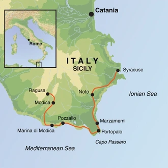 tourhub | Exodus | Self-Guided Cycling through Baroque Sicily | Tour Map