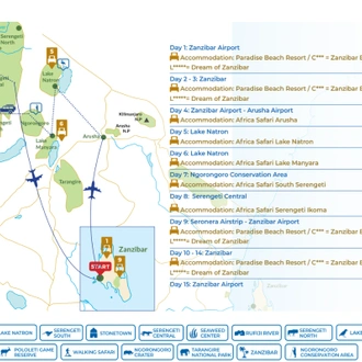 tourhub | Beach and Safari Holidays | Zanzibar & Fly-In Serengeti | Tour Map