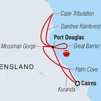 tourhub | Intrepid Travel | Best of Cairns, Great Barrier Reef & Daintree  | Tour Map