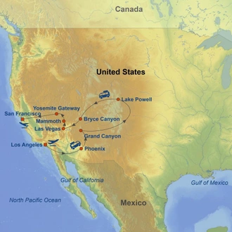 tourhub | Indus Travels | Splendors of the American West | Tour Map