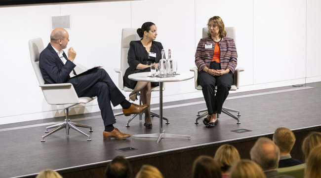 The Catererâs James Stagg, Stephanie Timsit of the Mandarin Oriental Group, and Kate Brimsted from Bryan Cave Leighton Paisner