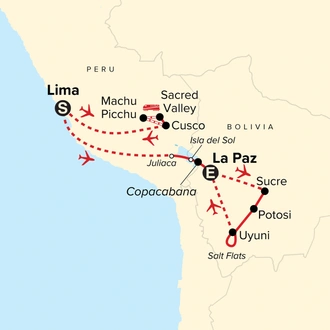 tourhub | G Adventures | Journeys: Treasures of Peru & Bolivia | Tour Map
