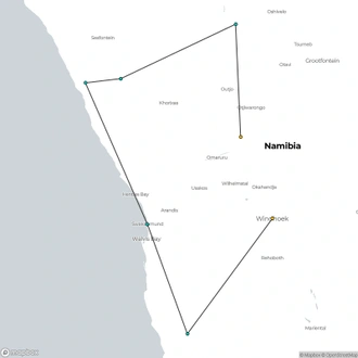 tourhub | Chameleon Safaris Namibia | 9 Day Etosha, Skeleton Coast & Sossusvlei Camping & Accommodated Safari | Tour Map