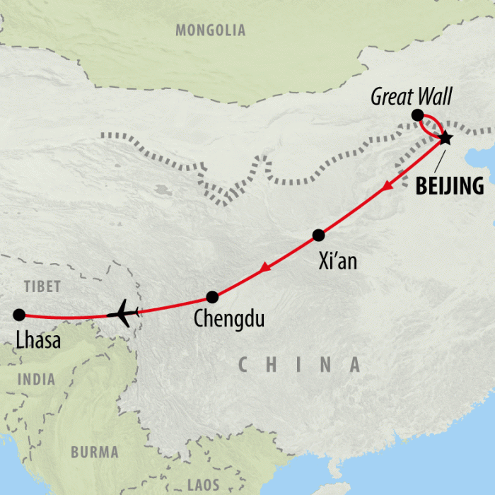 tourhub | On The Go Tours | China to Tibet - 11 days  | Tour Map