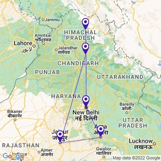 tourhub | Holidays At | Golden Triangle Tour with Shimla & Manali | Tour Map