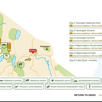 tourhub | Beach and Safari Holidays | Serengeti Sensation: Discover the Wild African Savannah | Tour Map