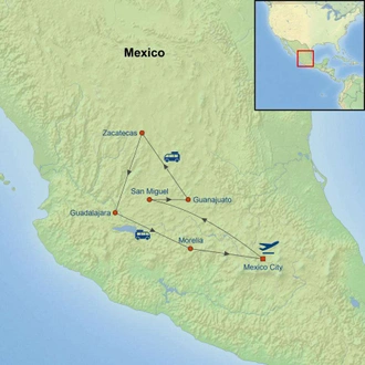 tourhub | Indus Travels | Colonial Treasures Of Mexico | Tour Map