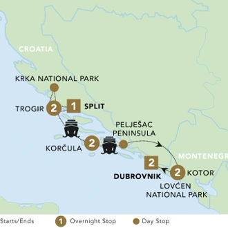 tourhub | Back-Roads Touring | Croatia and the Dalmatian Coast 2024 | Tour Map