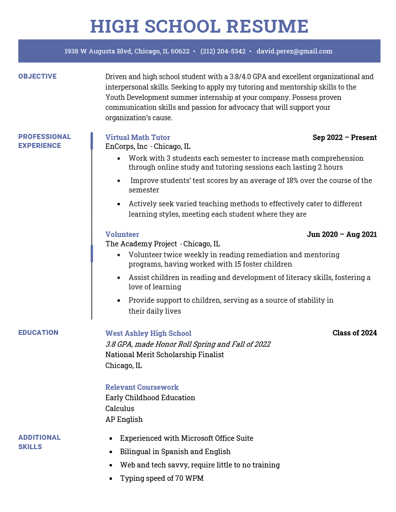 resume examples for high school seniors