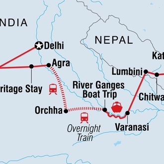 tourhub | Intrepid Travel | Highlights of India & Nepal | Tour Map