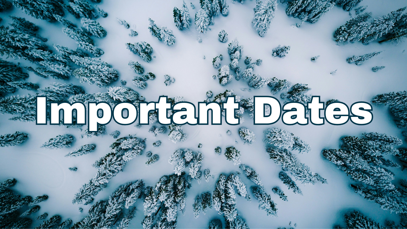 Important dates with a snowy tree background