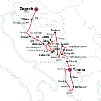 tourhub | G Adventures | Classic Balkans:  Croatia to Albania | Tour Map