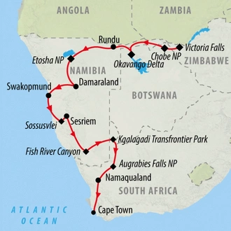 tourhub | On The Go Tours | Victoria Falls to Table Mountain - 20 days | Tour Map