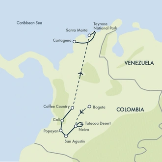 tourhub | Exodus Adventure Travels | Colombia: Culture, Coffee & Caribbean | Tour Map