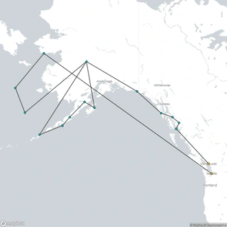 tourhub | HX Hurtigruten Expeditions | Alaska & British Columbia | Inside Passage, Bears and Aleutian Islands | Southbound | Tour Map