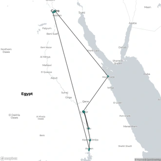 tourhub | Holiday in Egypt | 8 Days Pyramids and Nile Cruise Aswan - Abu simbel - Luxor - Hurghada | Tour Map