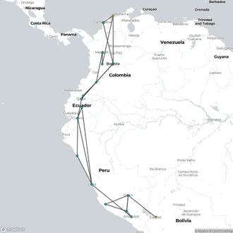 tourhub | Oasis Overland | Cartagena To La Paz (58 Days) Bananas & Llamas | Tour Map