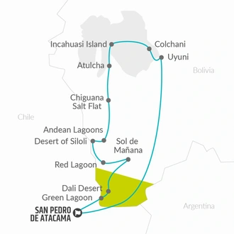 tourhub | Bamba Travel | Uyuni Salt Flats & Desert Adventure 4D/3N (Atacama to Atacama) | Tour Map