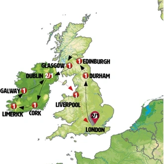 tourhub | Europamundo | England, Scotland and Ireland end Dublin | Tour Map