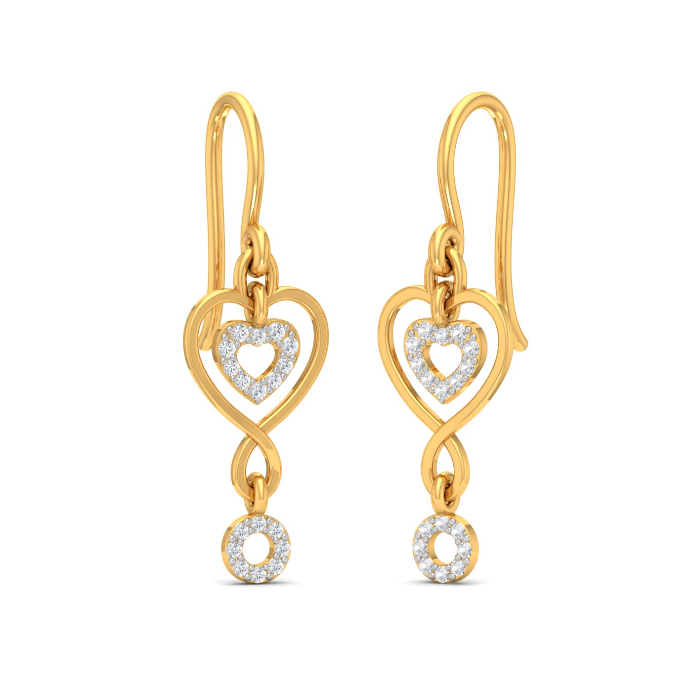 gold earrings design in 2 grams HEART SHAPE DROPLET DIAMOND EARRINGS