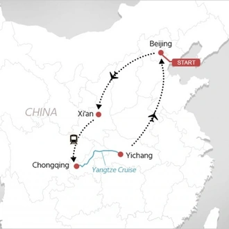 tourhub | Tweet World Travel | Majestic China with Yangtze River Cruise | Tour Map