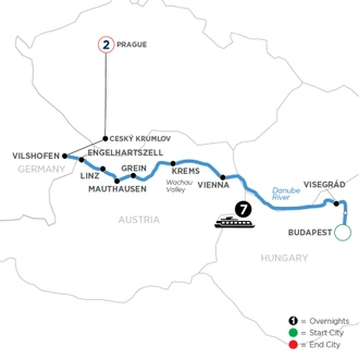 tourhub | Avalon Waterways | Active & Discovery on the Danube with 2 Nights in Prague (Westbound) (Expression) | Tour Map