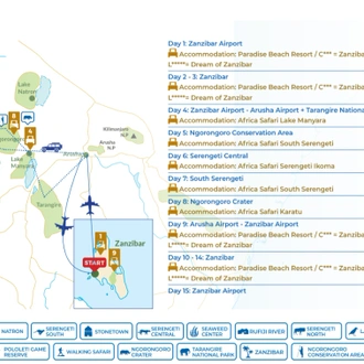 tourhub | Beach and Safari Holidays | Surprising Tanzania and Zanzibar | Tour Map