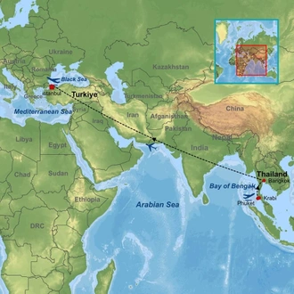 tourhub | Indus Travels | Wonders of Istanbul Bangkok and Islands of Thailand | Tour Map